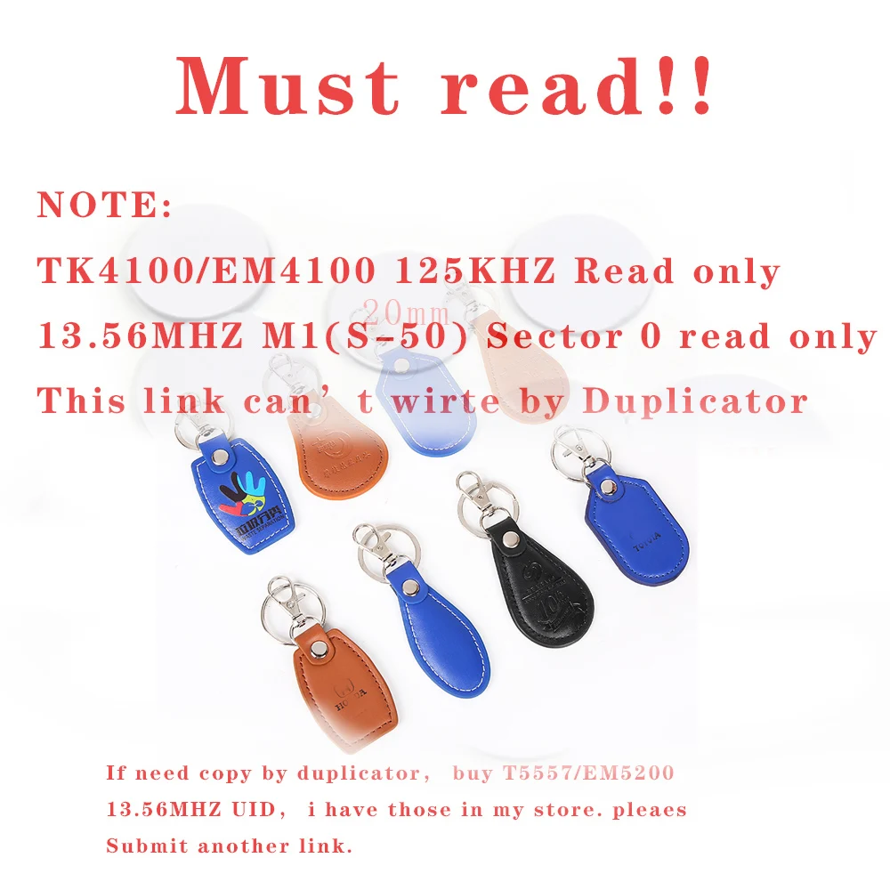 10pcs/lot RFID Proximity Access Control Card rfid tag 125Khz TK4100 ( ID card Leather keychain)