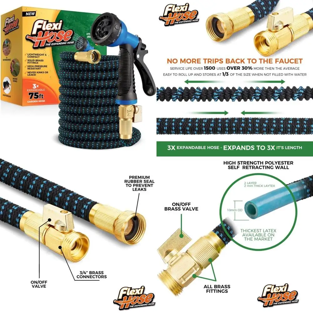 

Expandable Garden Hose 75FT - 8 Function Nozzle, Lightweight Flexibility, No-Kink, 3/4 Inch Brass Fittings, Durable for Outdoor