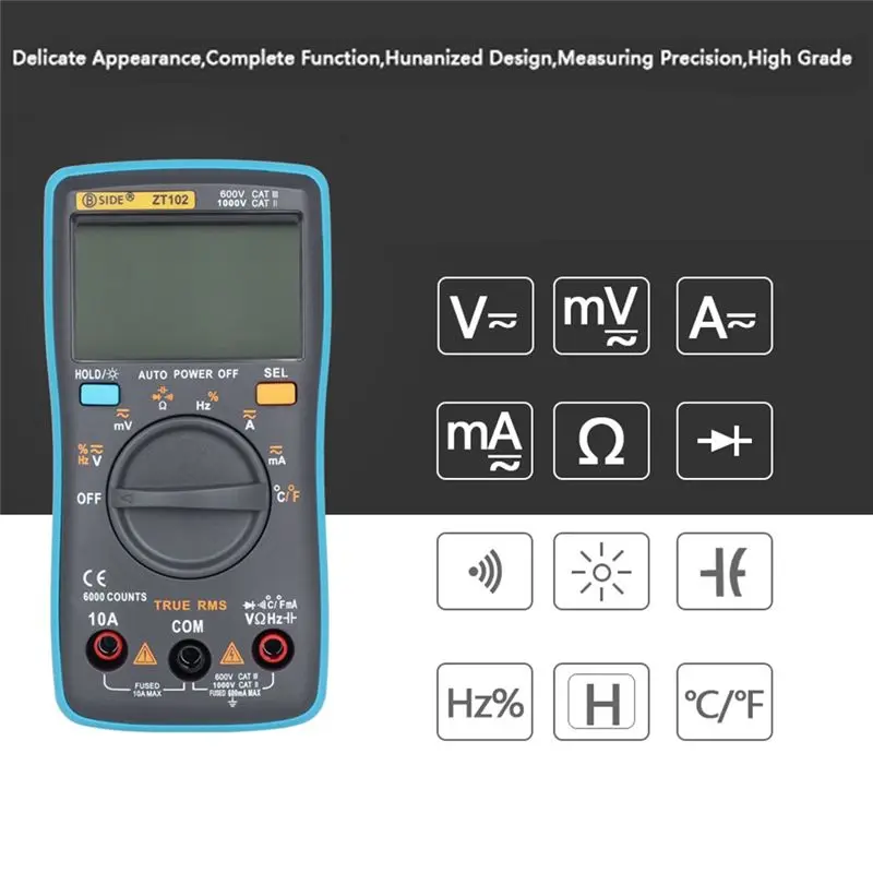 AA83  ZT102 Multimeter Digital Multimeter 6000 Counts Voltage Current Tester Voltmeter Ammeter Frequency Meter