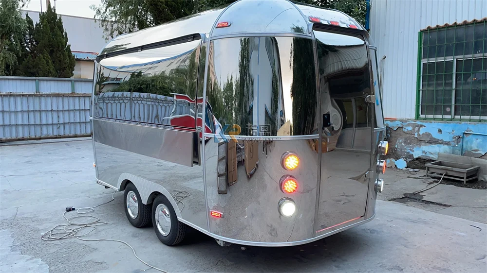   Food Truck Mobile Küche Komplett ausgestatteter Kaffeeanhänger Ice Cream Hot Dog Cart mit Rädern Konzession Food Trailer