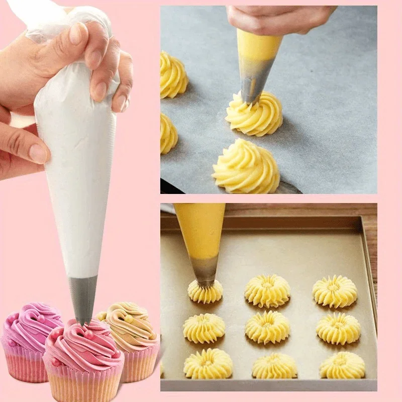 100pcs Thick PE Disposable Piping Bags with Easy Twist Nozzles Dessert Decorating Supplies for Professional Pastry Chefs