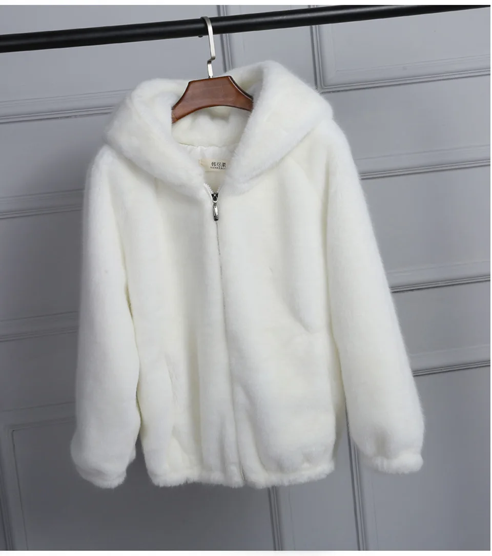 Women\'s Winter Coat Female Mink Cashmere Warm Jacket Loose Plush Hooded Thick Coat Teddy Jacket Rabbit Imitation Fur Outcoat