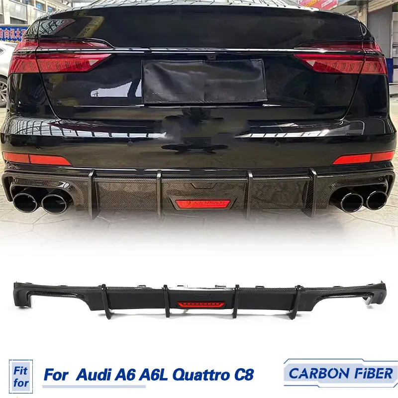 Rear Bumper Diffuser Lip Spoiler Carbon Fiber for Audi A6 A6L Quattro C8 Sedan 2020 2021 Car Rear Diffuser Lip Apron Body Kit