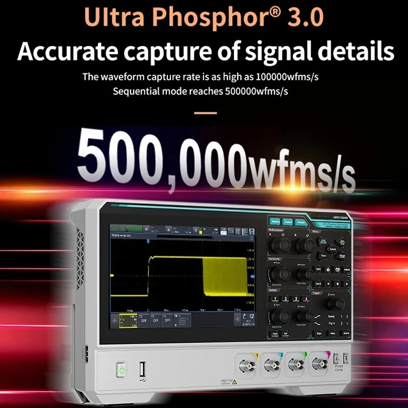 2/4 Channels High-Resolution Portable Oscilloscope UPO1082HD UPO1154HD 500,000wfms/s Waveform Rate Spectrum Analyzer