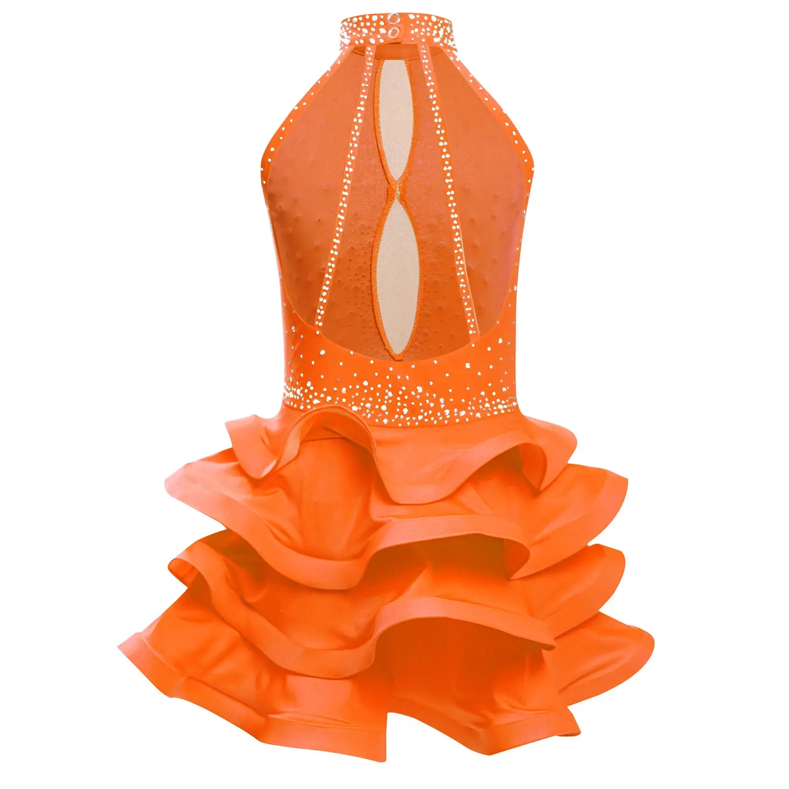 Crianças meninas moderna jazz dança tango traje de dança latina desempenho dancewear vestido sem costas brilhante strass em camadas vestido