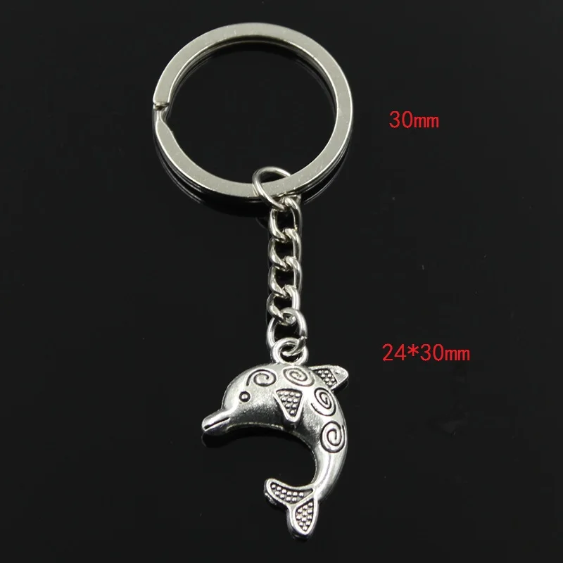 Fashion 30mm Key Ring Metal Key Chain Keychain Jewelry Antique Silver Color Plated Dolphin 24x30mm Pendant
