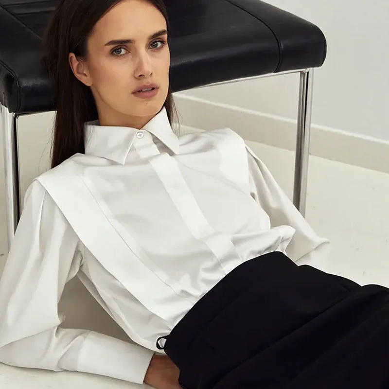 2025年秋新作 レディース ホワイトシャツ ファッション 長袖 ストレートショルダーシャツ レディース 多機能 気質 カジュアルブラウス