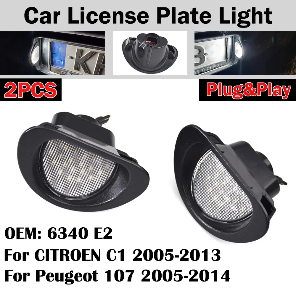 2 個エラーなし白色 LED ナンバープレートライトプジョーシトロエン C1 2005-2013 107 2005-2014 エラーフリーナンバーランプ