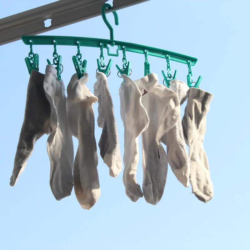 Tendedero de ropa HSBC Creative de una fila y ocho pinzas, tendedero de ropa con múltiples pinzas para balcón, tendedero de ropa interior, plástico multiusos
