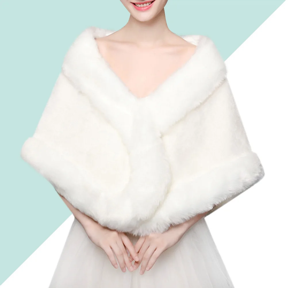 

Warm Winter Scarf For Women Fashion Elegant Shoulder Cape Bridal Cape Wedding Party Prom Dress Accessory White