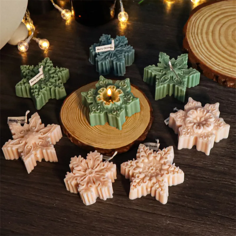 Candle Mold Christmas Snowflakes Silicone Mold DIY Flat Sugar Flapping Aromatherapy Candle Gypsum Resin Handmade Soap Decoration