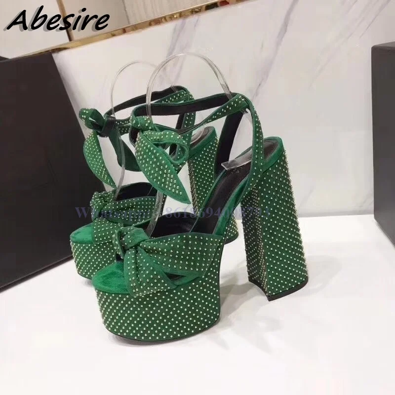 New Ankle Strap Green Sandals Platform Round Toe Thick High Heel Sandals Red Khaki Women Sexy Summer Shoes For Women