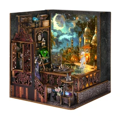 Book Nook Kit Magic Town DIY Wooden Puzzle Light Picture Halloween Bookshelf Dollhouse Model Bookend Building Home Decoration