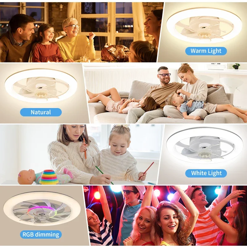 LED Circular Ceiling Fan Light Remote Control Mobile Application Controls RGB Dimming For Living Room And Bedroom Ceiling Light