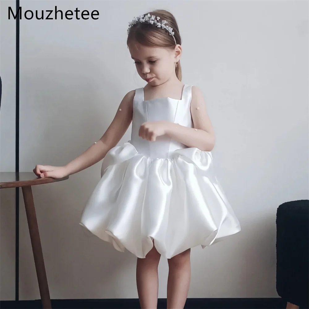 

Mouzhetee A-Line Simple Pleat Satin Flower Girl Dresses Girls Wedding Party Dresses Spaghetti Strap Gowns Customized 2025