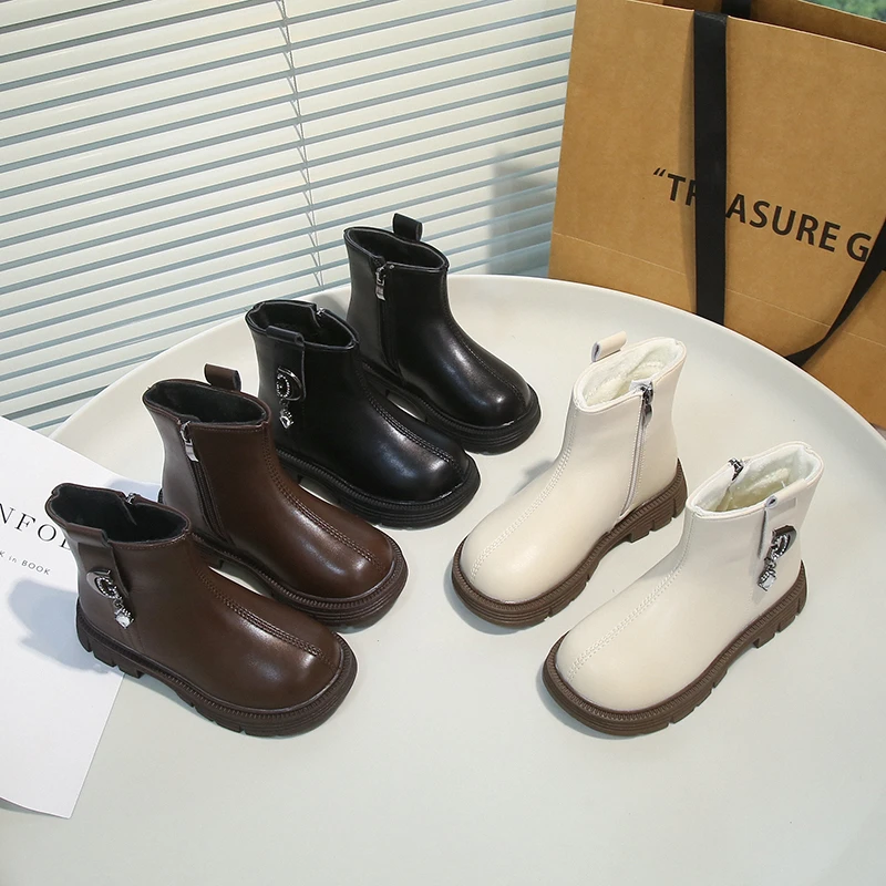 

2025 New Winter Children's Short Side Boots Zipper Comfortable and Non Slip Outdoor Ankle Boots for Girls Princess Shoes