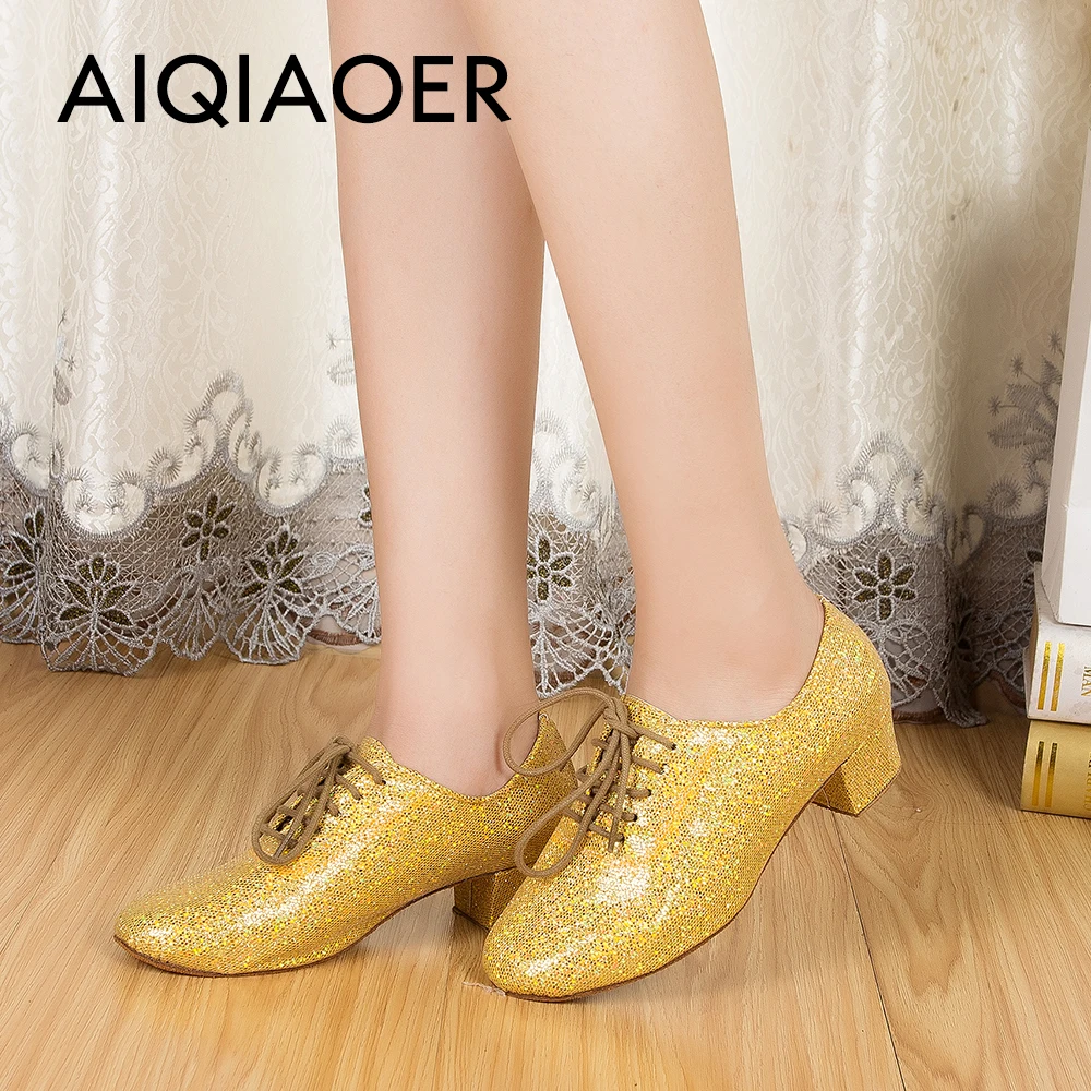 Professional Closed Latin Dance Shoes for Women, Golden Flash, Indoor Dance Shoes, New