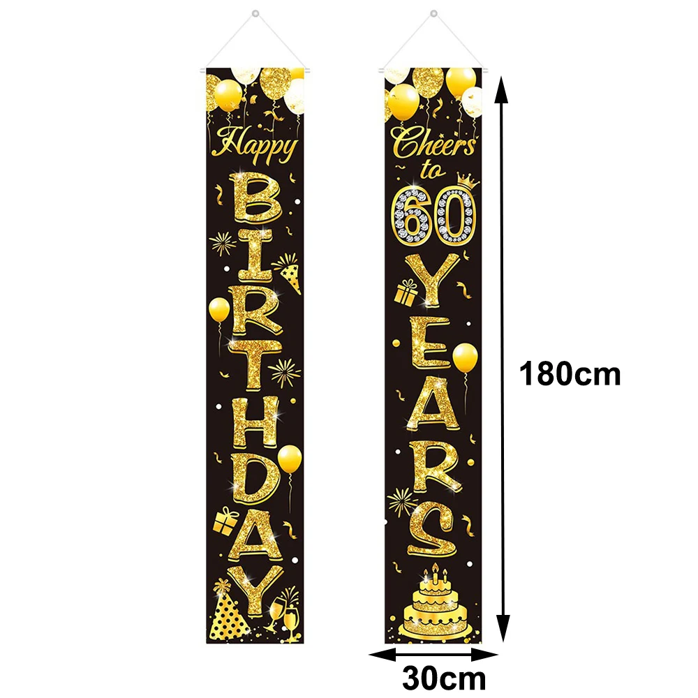 60. Geburtstag Party Dekorationen Pappteller Servietten Becher Banner Schwarz Gold 60 Jahre Alt Party Feier Dekorationen Zubehör – Detail 2