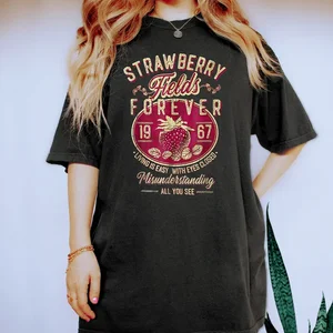 Eski Okul Band Tees Ticari Çilek Alanları müzik indirme derecelendirilmemiş kadın ve erkek Üst %100 % pamuklu tişört Rahat Gevşek Gömlek Retro Y2K Üst Streetwear Gömlek çilek 6 büyük satış - №5