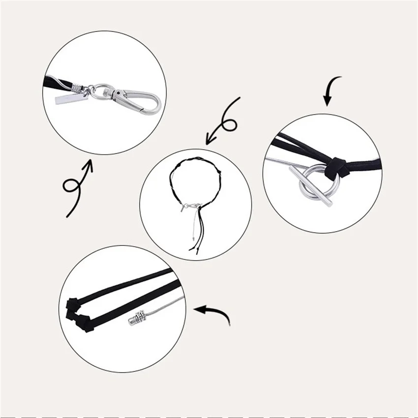 New Multifunctional Leather Rope Necklace Korean Couple Collarbone Chain Men's and Women's Hoodie Chain Adjustable Street Punk