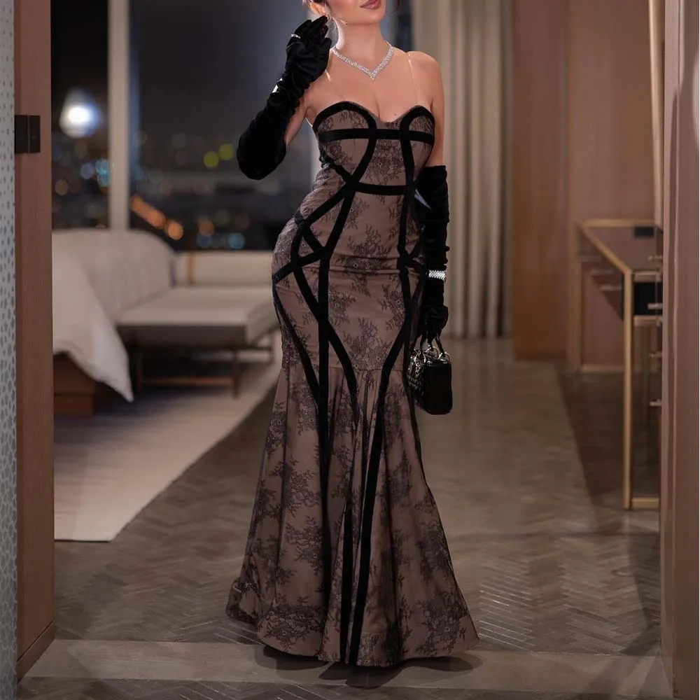 Customized Bandage Lace Evening Dress Mermaid Formal Occasion Dresses  فستان باربي مع دانتيل مبطن