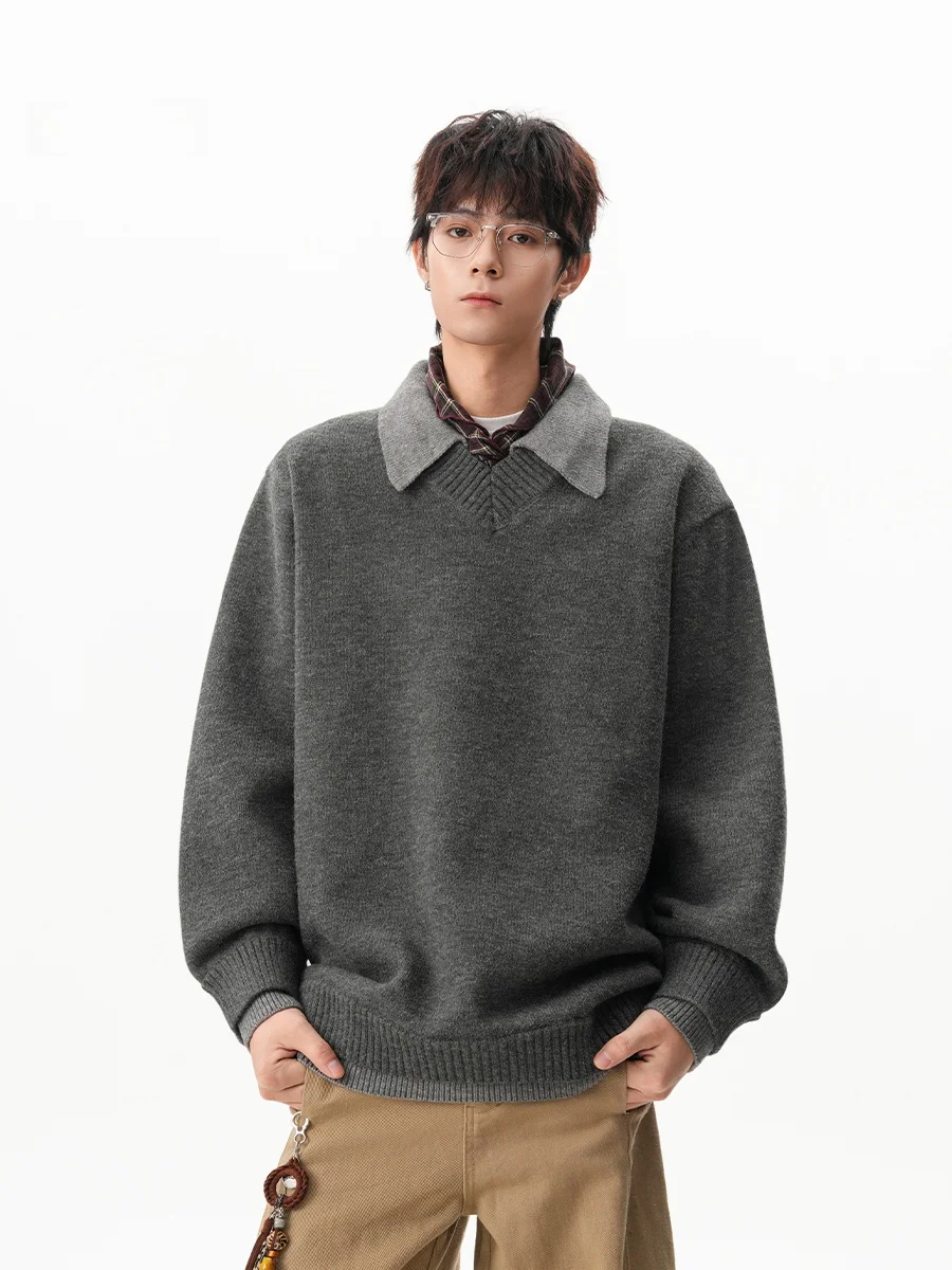 

Мужской вязаный свитер Cleanfit свободного кроя, имитация двухслойности, повседневный стиль, из полиэфирного волокна, с длинным рукавом, с воротником, комфортный