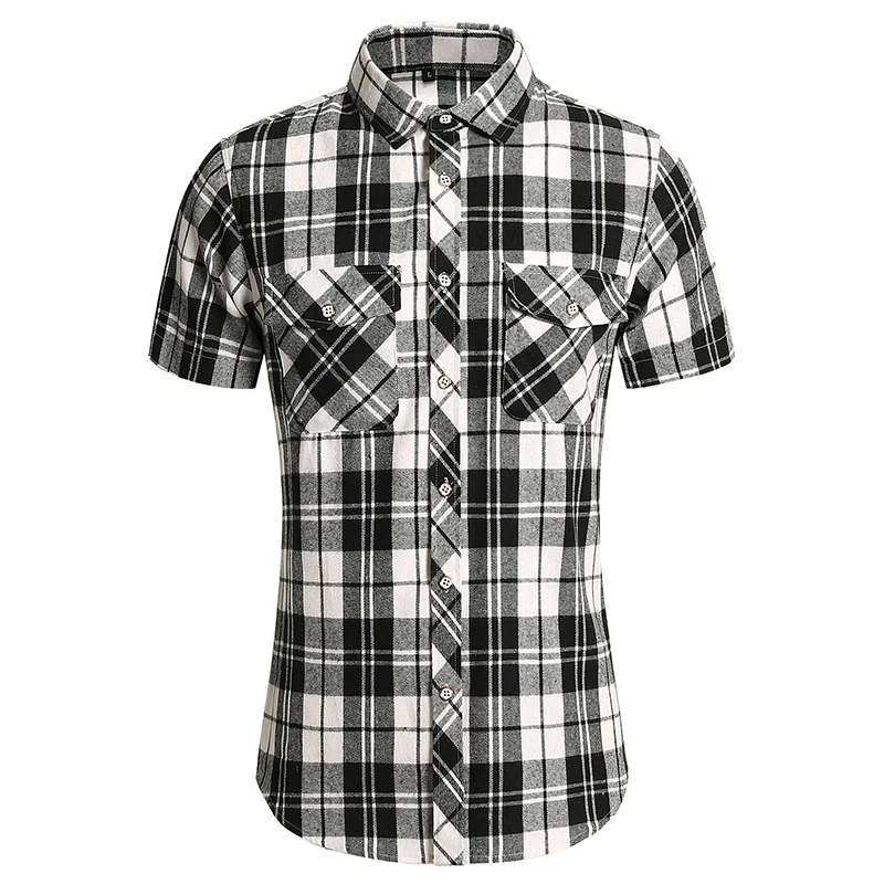 

Double Pocket Plaid Shirt Men Summer New Fashion Chemise Homme Mens Classic Checkered Shirts Short Sleeve Casual Blouse 7XL