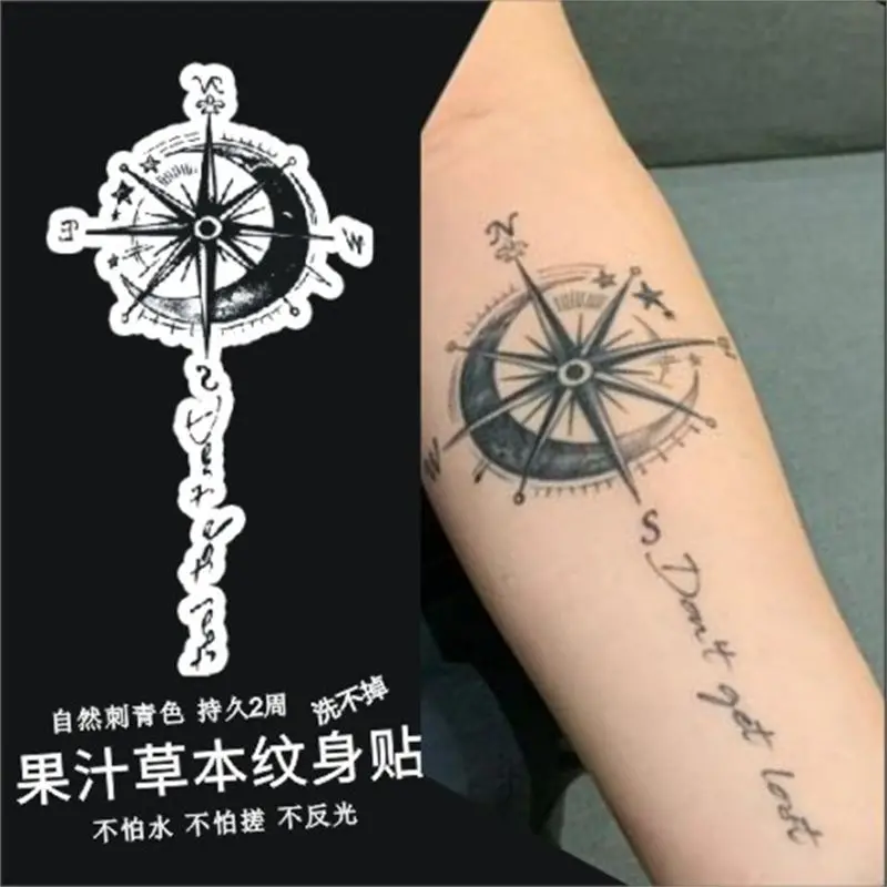 

New Herbal Temporary Tattoos for Women Man Arm Compass Fake Tattoo Waterproof Moon Letter Art Tattoo Festival Lasting Stickers