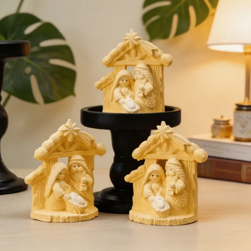 Christmas Manger Silicone Candle Mold, Nativity Scene Wax Candle Making Mould, 3D Religious Resin Casting Tool DIY Home Decor