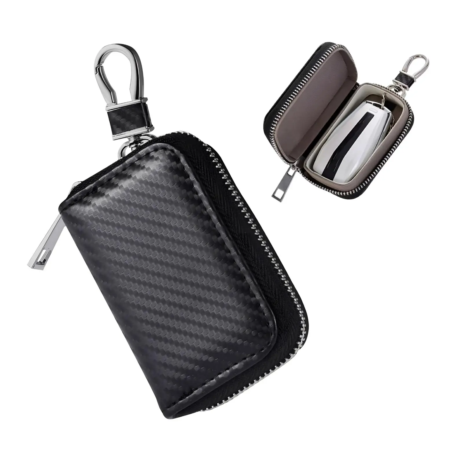 Faraday Bag for Car Keys Anti-Theft Faraday Carbon Fiber Key Fob Holder Storage with Zip Portable Signal Blocking Key Protector
