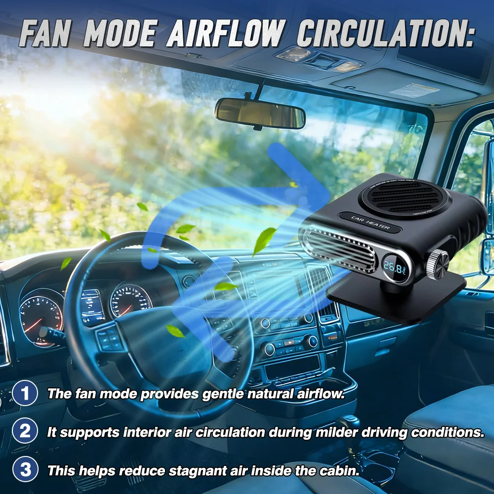 

Портативный автомобильный обогреватель 12В 150Вт 2-в-1: вентилятор с функцией обогрева и охлаждения 360 ° Вращающийся обогреватель-отпариватель для лобового стекла внедорожников, пикапов и седанов