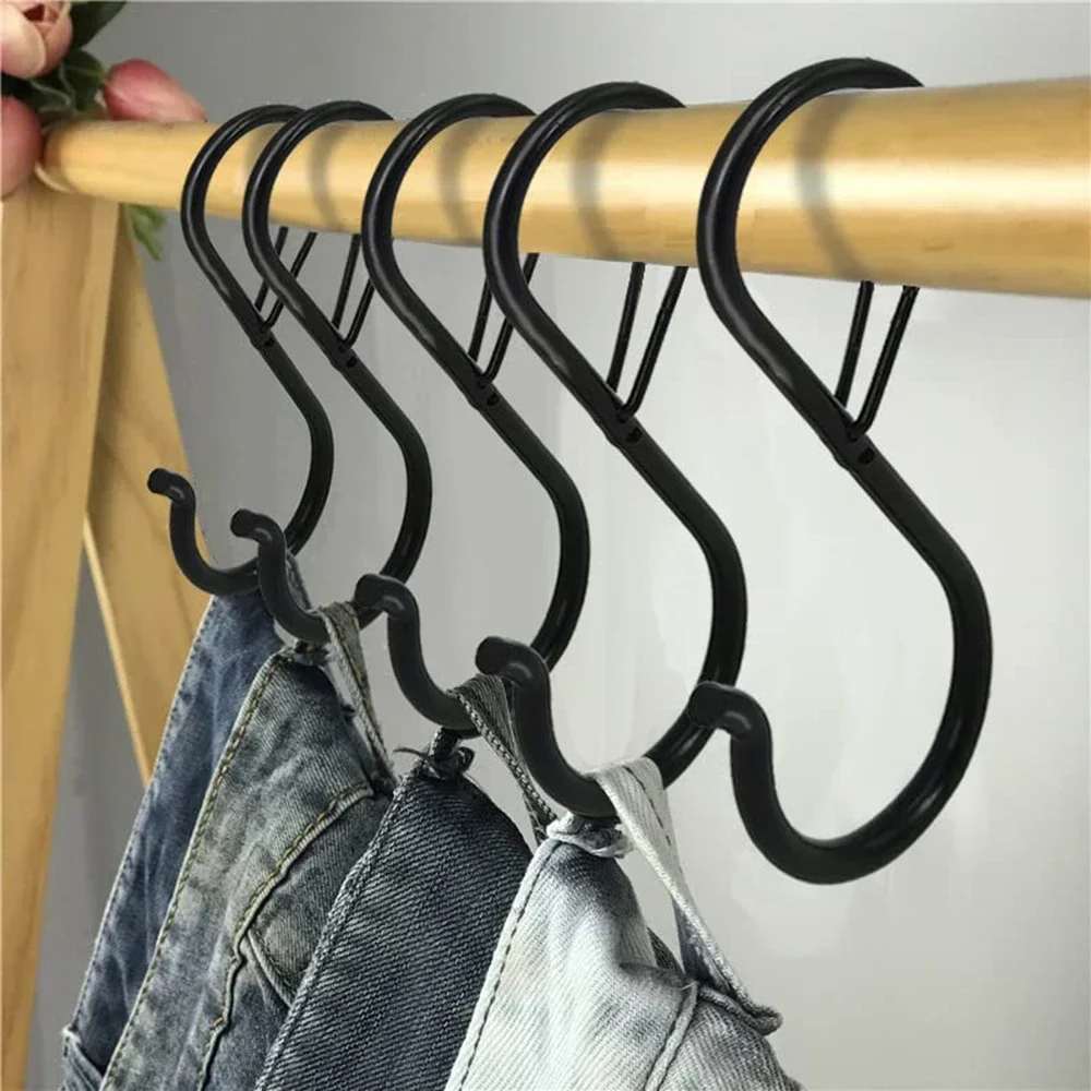 Metal S-Shape Hook Garden Hanging Clasp Kitchen Pot Rack Room Bags Clothes Towels Closet Rod S Hanger Hooks with Buckle