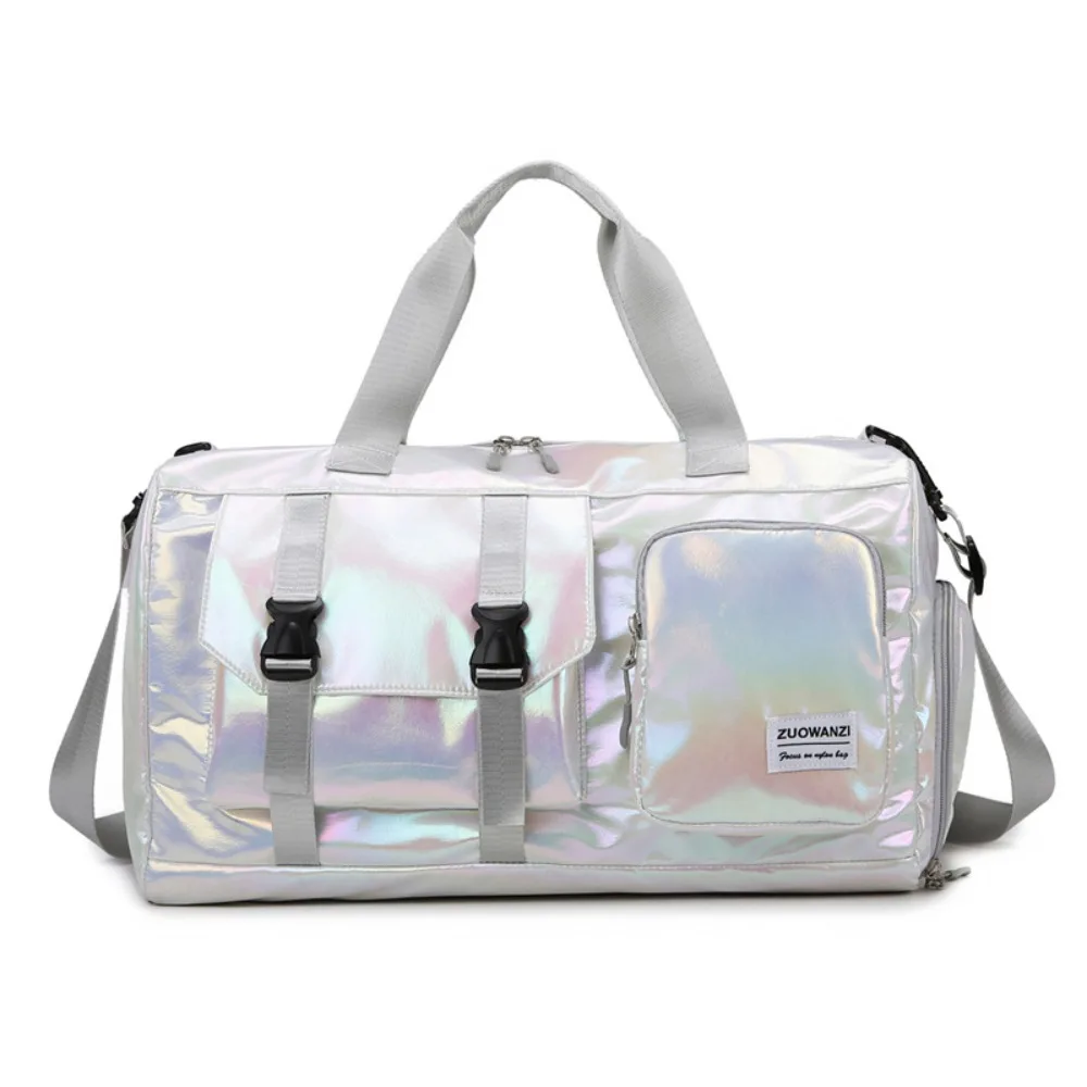 

Pearl Glossy Gym Bag Wet Dry Separation Large Capacity Fitness Training Handbag Carry-On Shoe Compartment Travel Luggage Bag