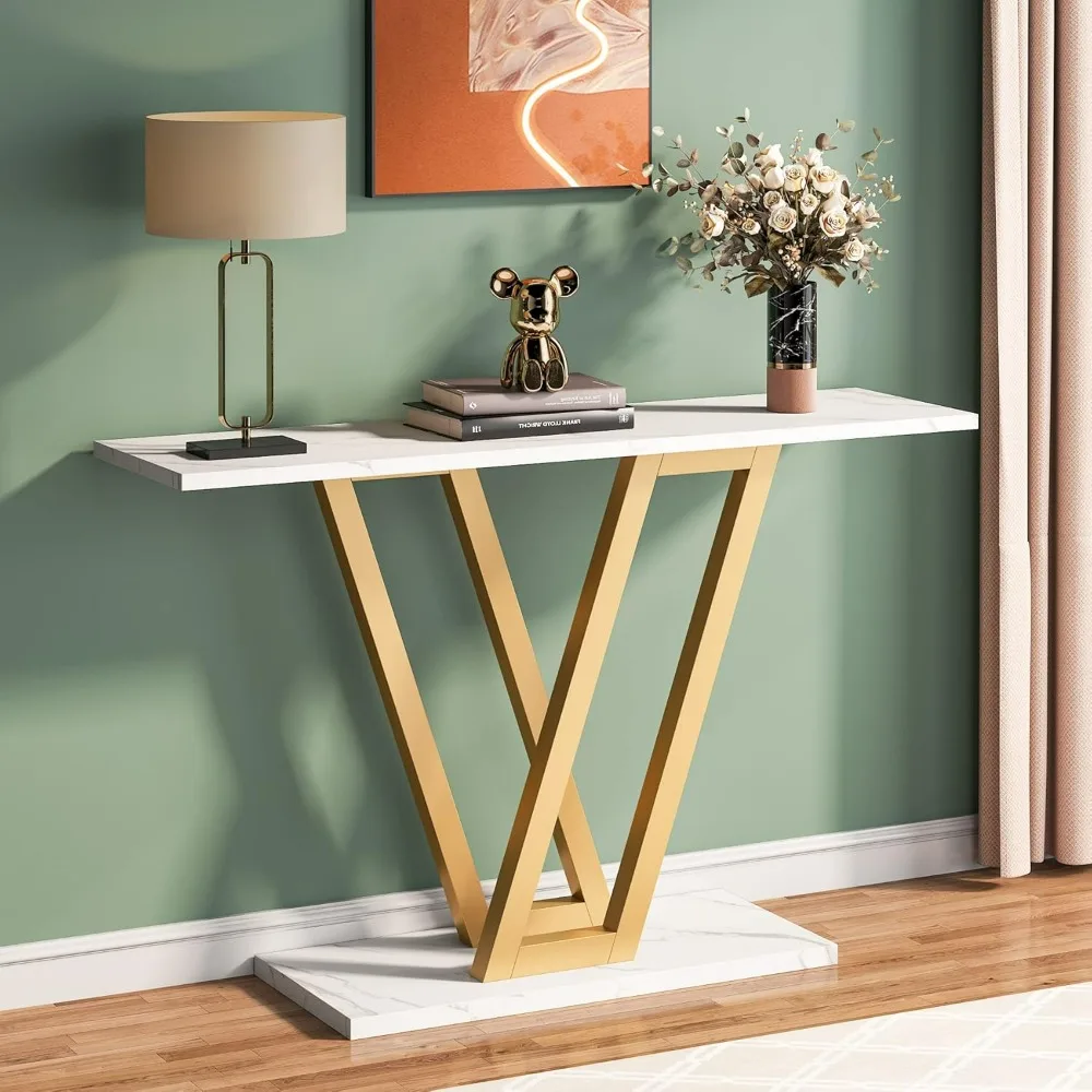 Gold Console Table, Modern Hallway Table for Entryway, 43 Inch Entryway Tables Narrow Sofa Table for Living Room, Stable Metal