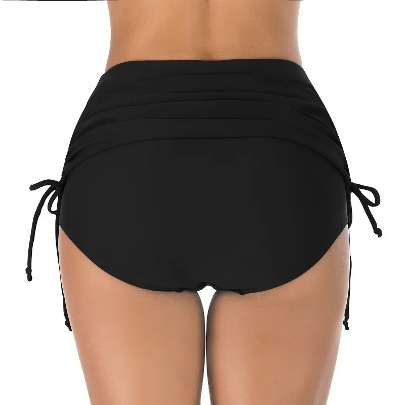 Women Summer Bandage Pleated Swimming Briefs Solid Color Elastic High Waist Swim Shorts Beach Shorts Sexy New Fashion Beachwear