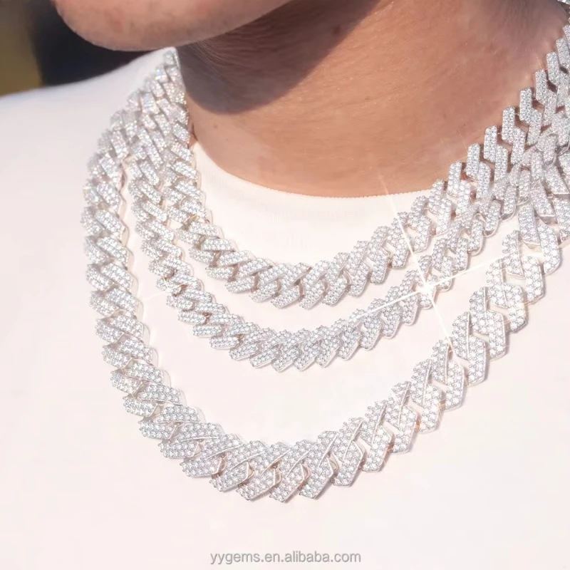 

Fast Shipping Chain Size 8mm-15mm GRA Certificate D VVS Moissanite 925 Silver White Gold Bracelet Necklace for Women Men