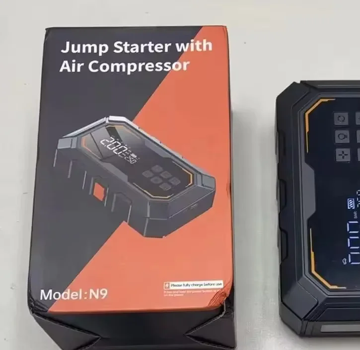 10000mAh Portable Digital Car Jump Starter Air Compressor Power Supply with Light Emitting Diode Light 150 Psi Tire Inflator