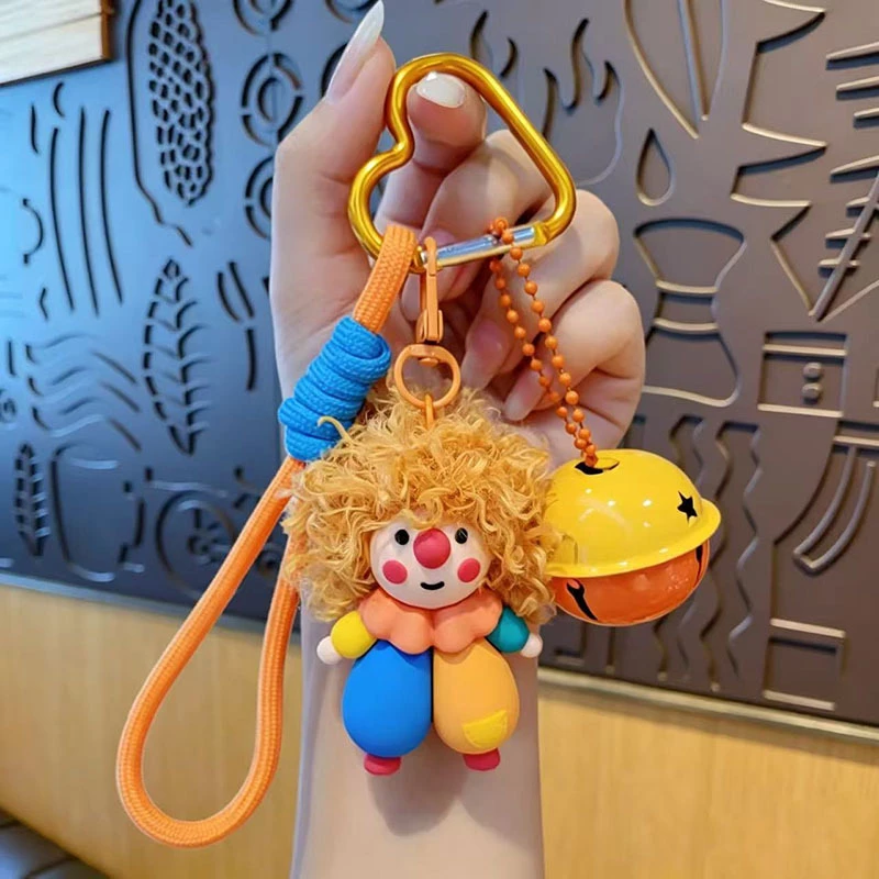 Cartoon funny curly-haired clown keychain pendant, fluffy doll bag accessory, small gift keyring for girls