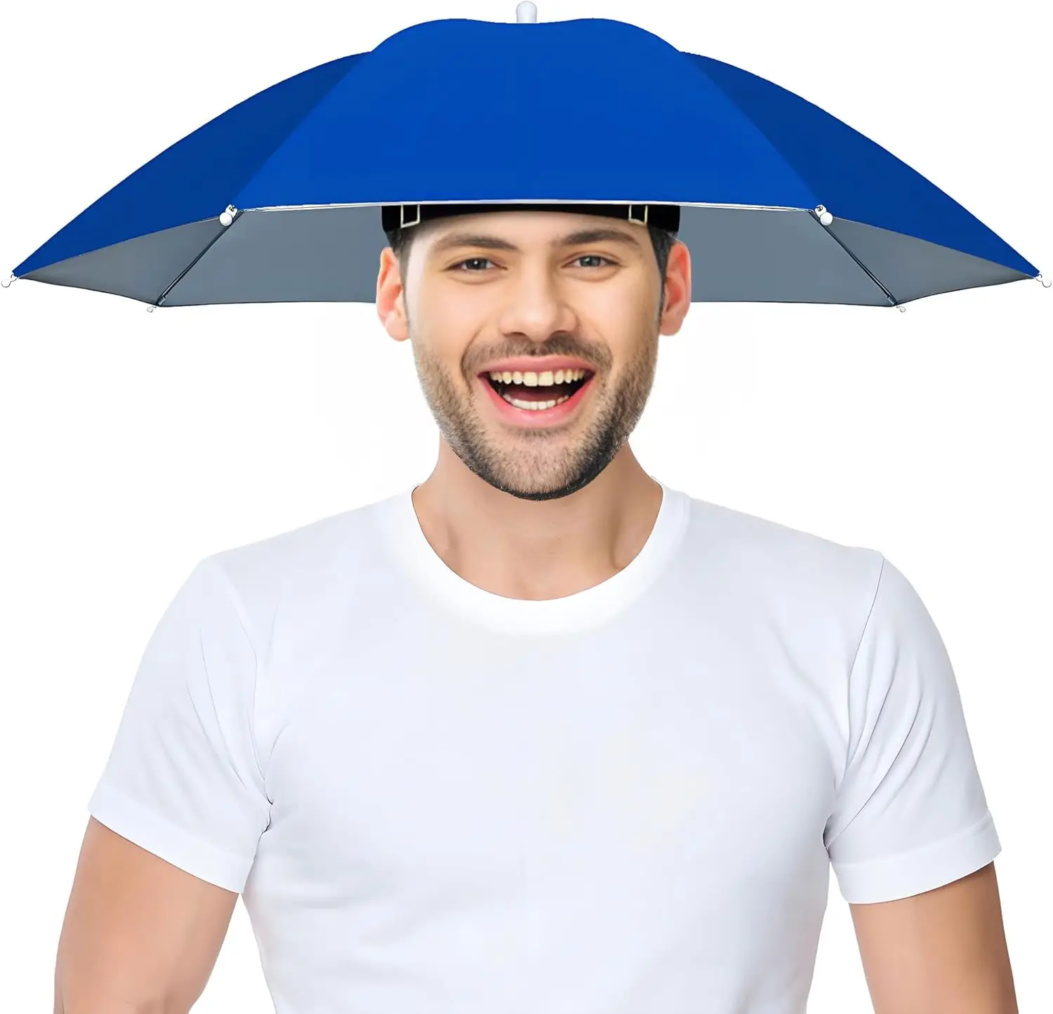 

Hands-Free Umbrella Hat for Adults, Adjustable Headband, 8-Rib Rain Sun Cap for Fishing Gardening Camping