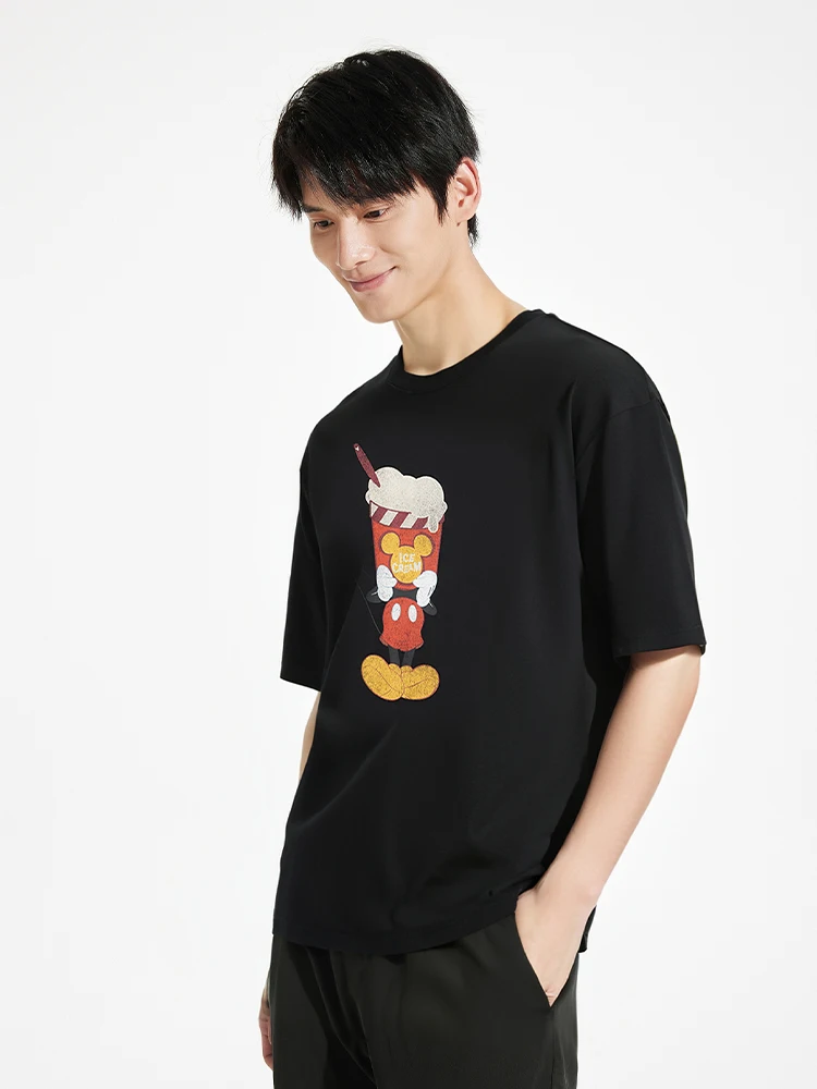 

Летняя футболка с принтом Disney «Микки, который любит мороженое», мужская и женская, одинаковый повседневный спортивный семейный топ с короткими рукавами