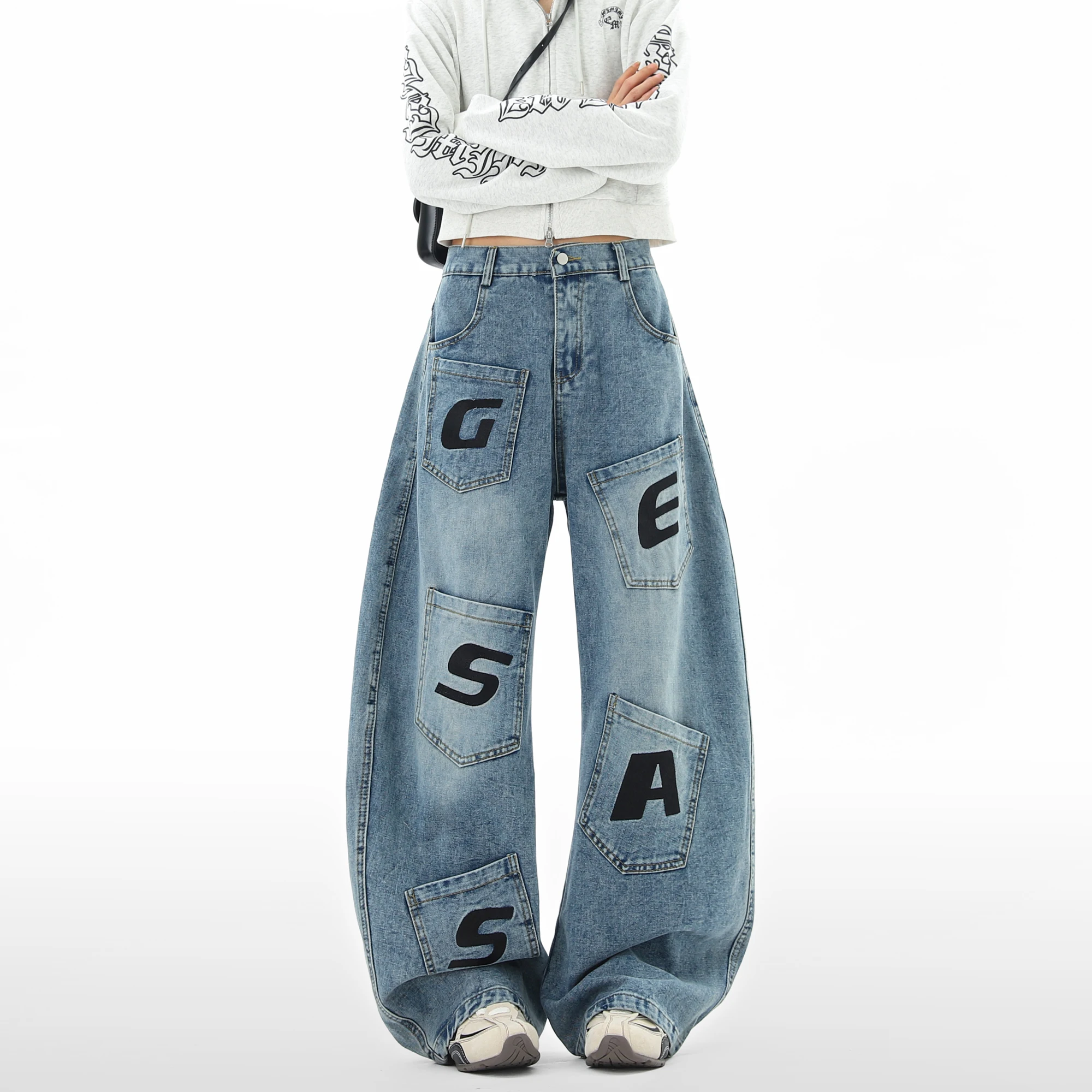 jeans men Men High Quality New Baggy Loose Fit Printed Letters Multiple Pockets Floor Length Skate Jean Youth Streetwear Fashion