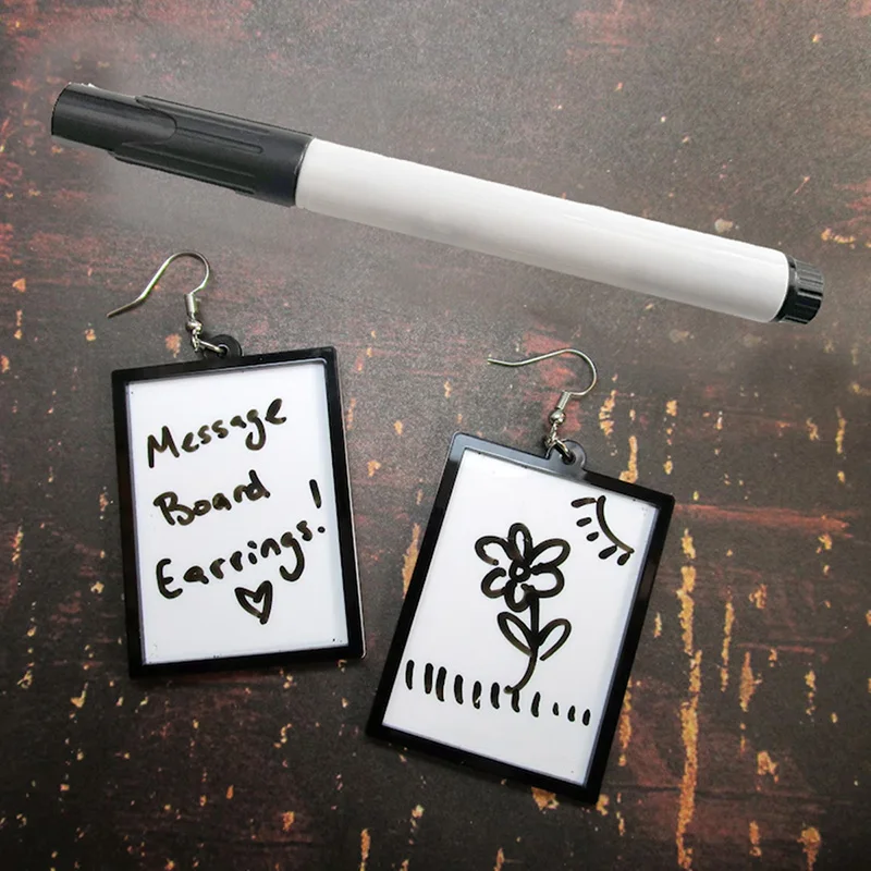 Creative Message Board Earrings With Dry Erase Marker Pen Acrylic Doodle Painting Poster Board Earrings For Women Girls