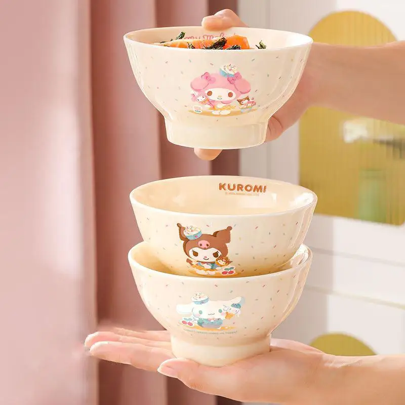 New 450Ml Sanrio Kuromi Bowl 5 Inch Large Capacity My Melody Cinnamoroll Children Household Ceramic Rice Bowl Kitchen Tableware