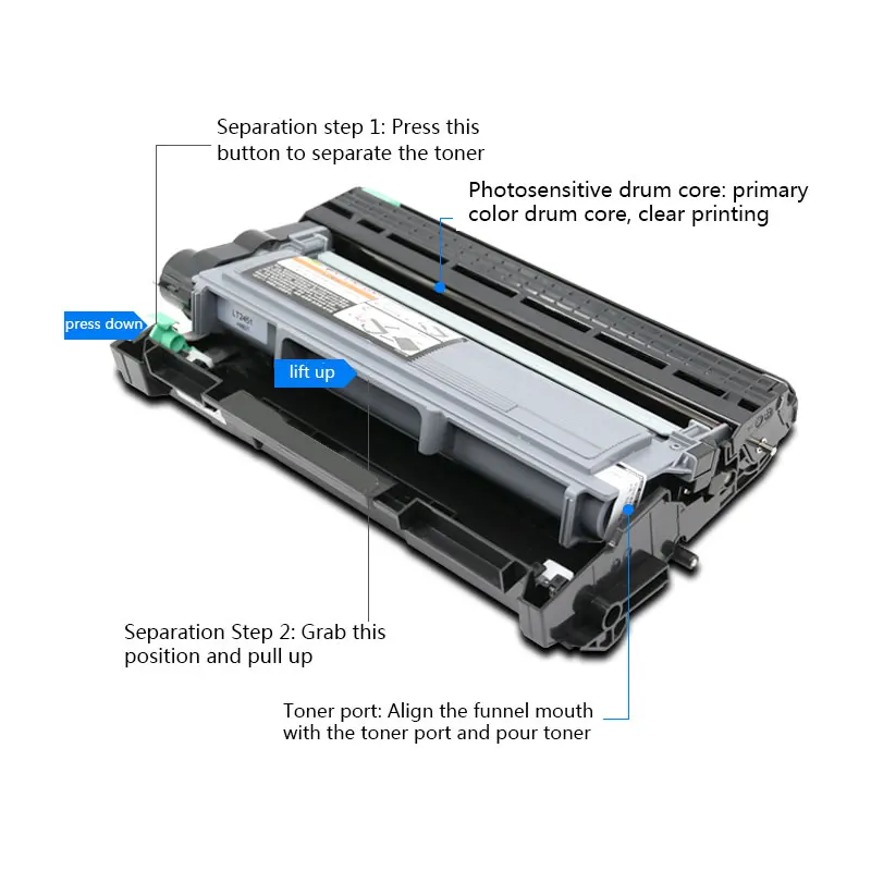 Cartucho de tóner de impresora DCP-7080D, conjunto de máquina de tóner de tambor, todo en uno, adecuado para Brother Dcp7080d, caja de polvo 7080D