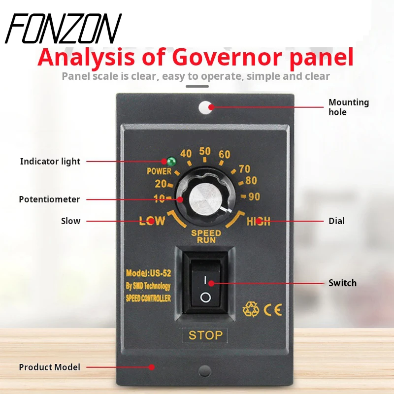 US-52 220V 15w~400W ac speed controller ac regulator motor control forword backword with filter capacitor