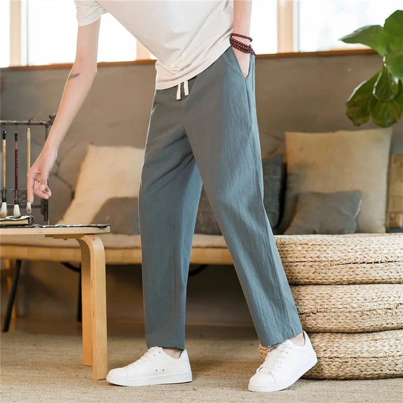 

Men's Cotton Linen Casual Pants High Waist Straight Leg Spring Autumn Faion Urban Sle Thin Fabric Long Trousers