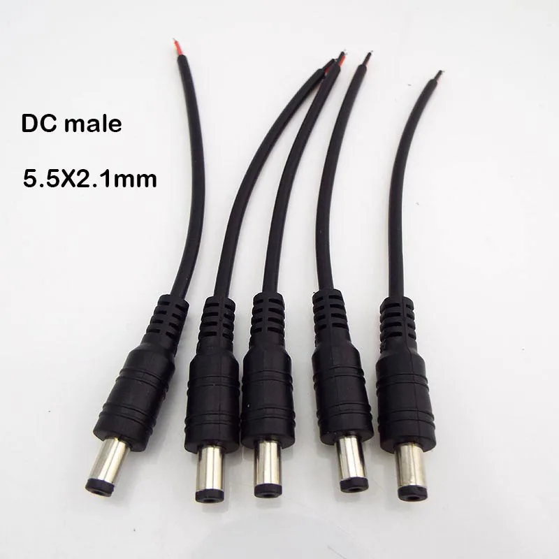 5x white black DC male or Female extend power supply Cable 5.5x2.1mm Plug Wire 22awg Connector For 3528 5050 LED Strip Light