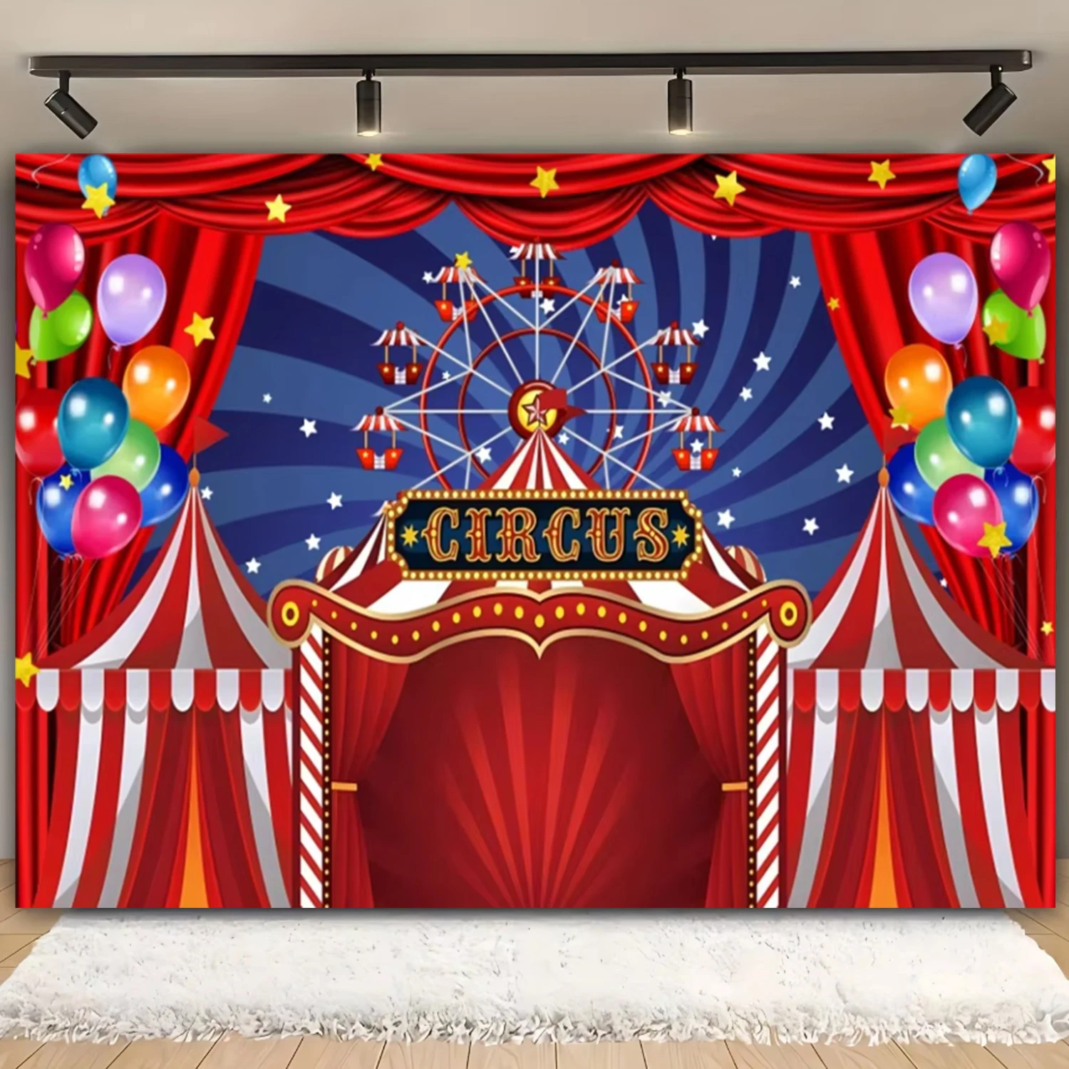 Circus Carnival Tent Theme Photography Background Baby Birthday Party Red Curtain Balloon Star Children Portrait Studio Prop