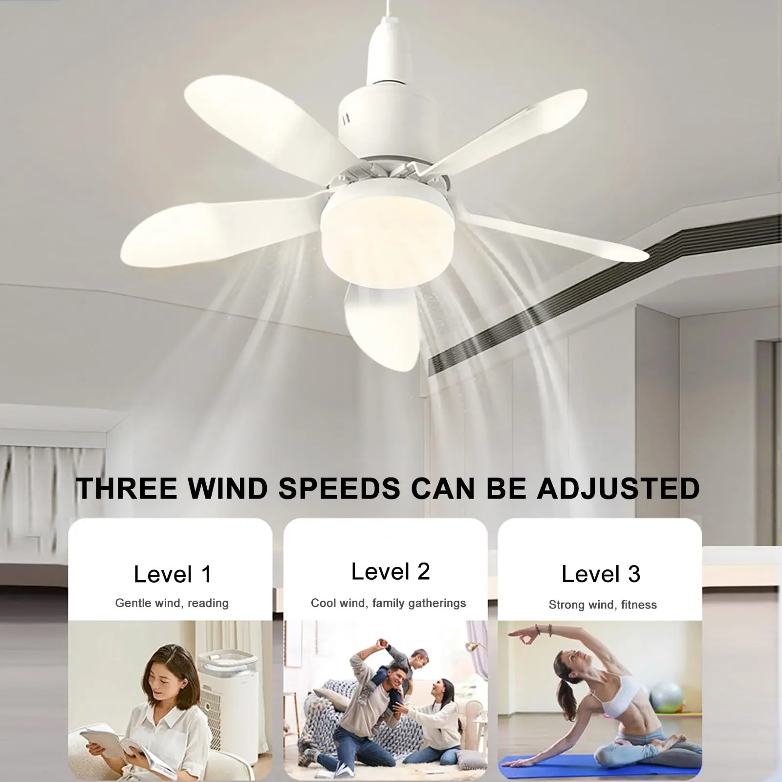 Ceiling Fans with Lights, Socket Fan Light 6 Blades Socket Dimmable 3 Color Temperatures for Kids Room Small Attic Small Kitchen