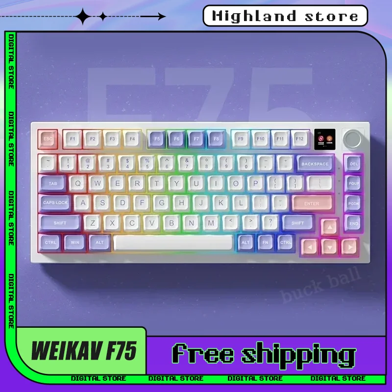 

WEIKAV F75 Mechanical Keyboard 3Mode Gamer Wireless Keyboard 2.4G Bluetooth Rgb Backlit PBT Hot Swap Office Gaming Keyboard Gift